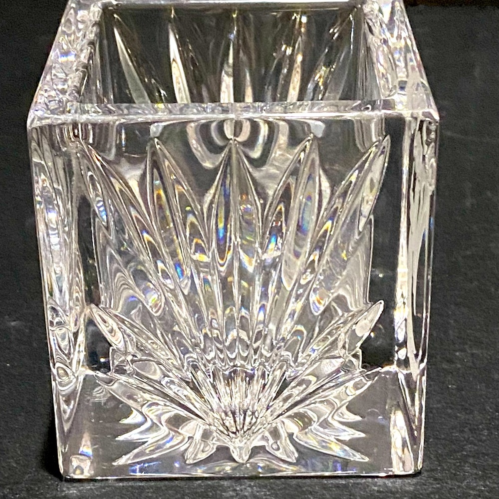 Waterford "Wedge Cut" Crystal Square Votive Candle Holder 3" Etched Angel Signed - Picture 3 of 9